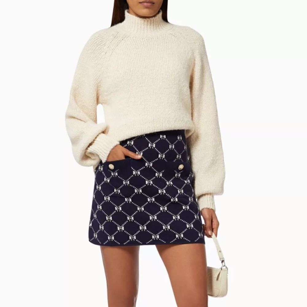 MAJE Jino Jacquard Knit Skirt with Bows